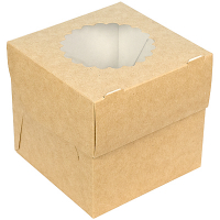 Коробка для пирожных ДхШхВ 100х100х100 мм с окном КАРТОН КРАФТ GDC, 25 шт./упак