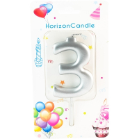 Свеча для торта ЦИФРА 3 МЕТАЛЛИК "Horizon Candles" 1/1, 1 шт.